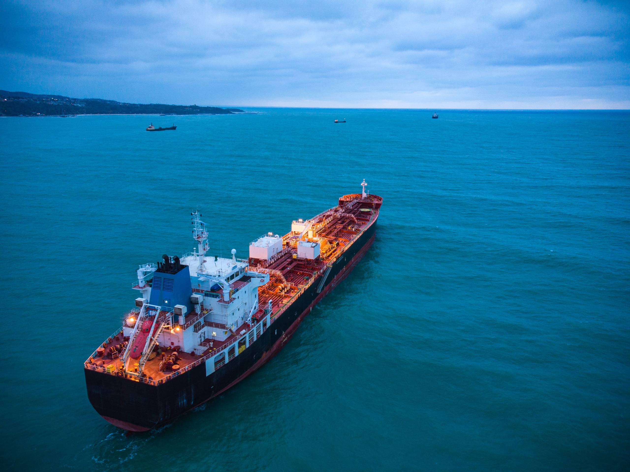 aerial view of oil ship tanker carrier of oil
